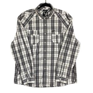Marc Ecko Black White Plaid Flannel Long Sleeve Button Up 2XL